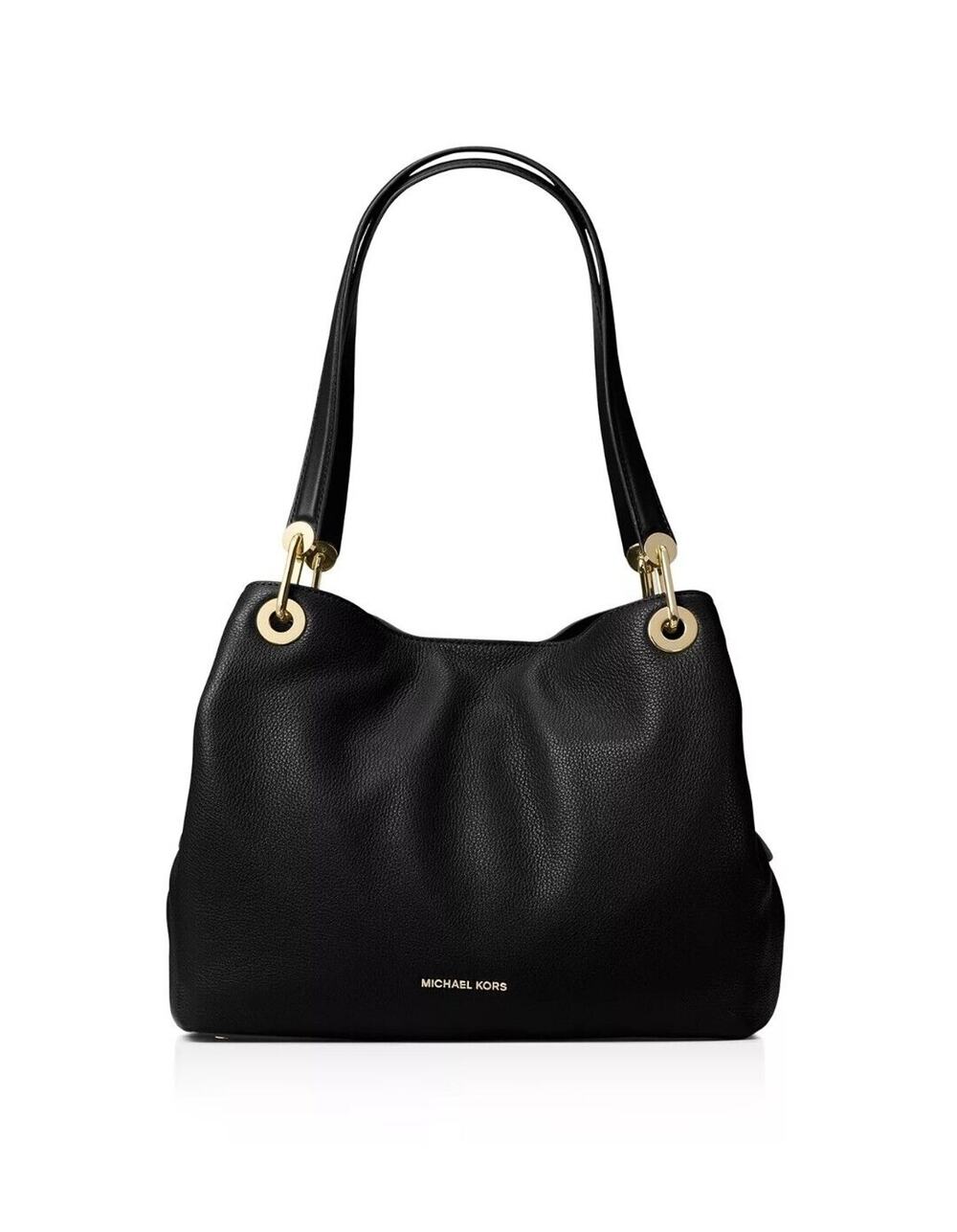 MICHAEL Kors Black Gold Raven Large Pebbled Leather Shoulder Tote Bag
